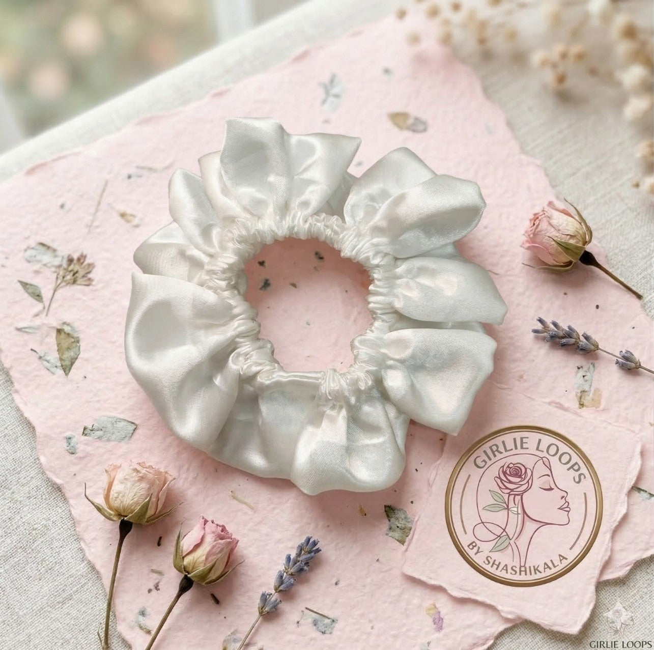Pearl White Satin Cloud Scrunchie