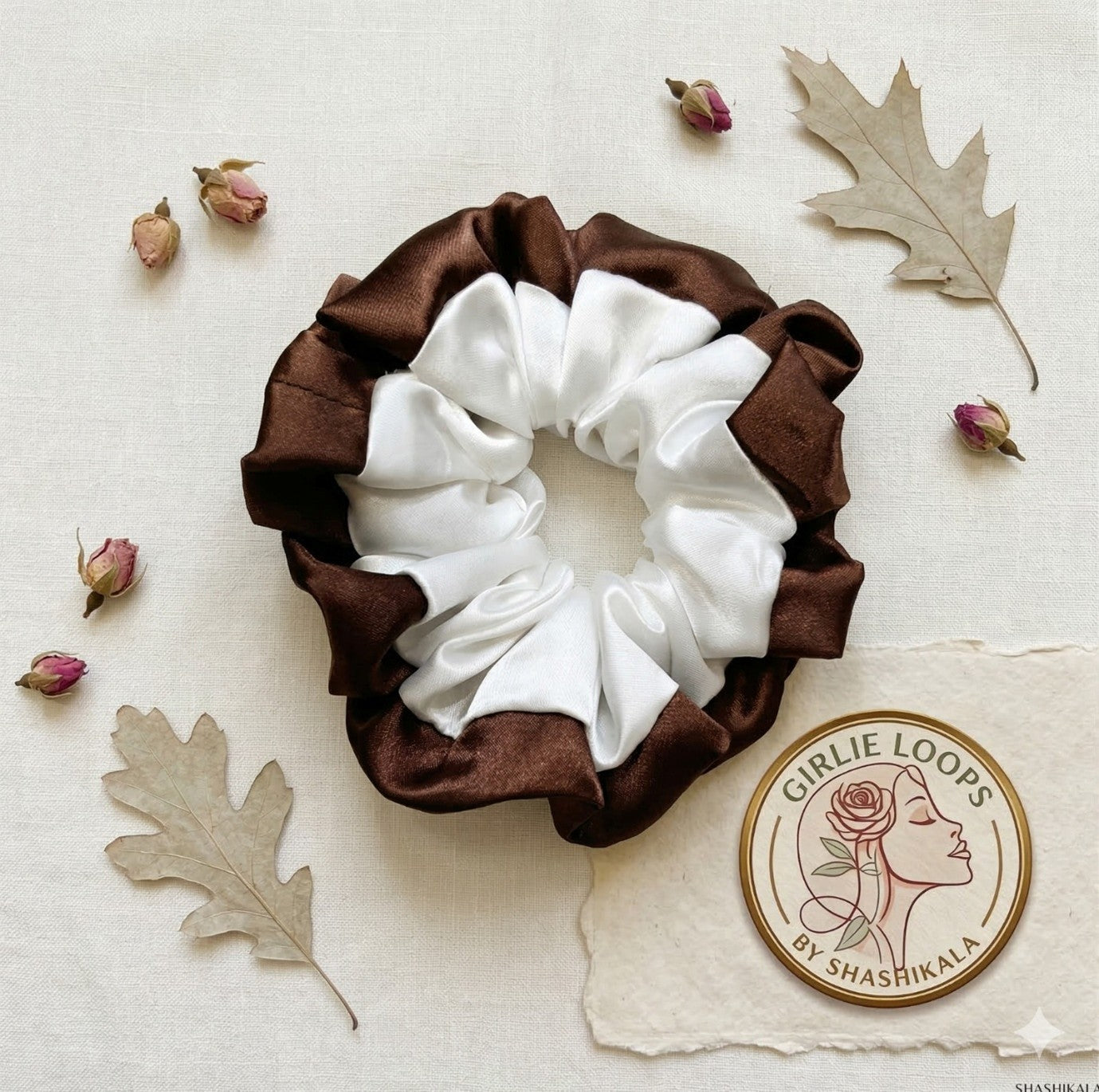 The Cocoa & Cream Two-Tone Satin Scrunchie