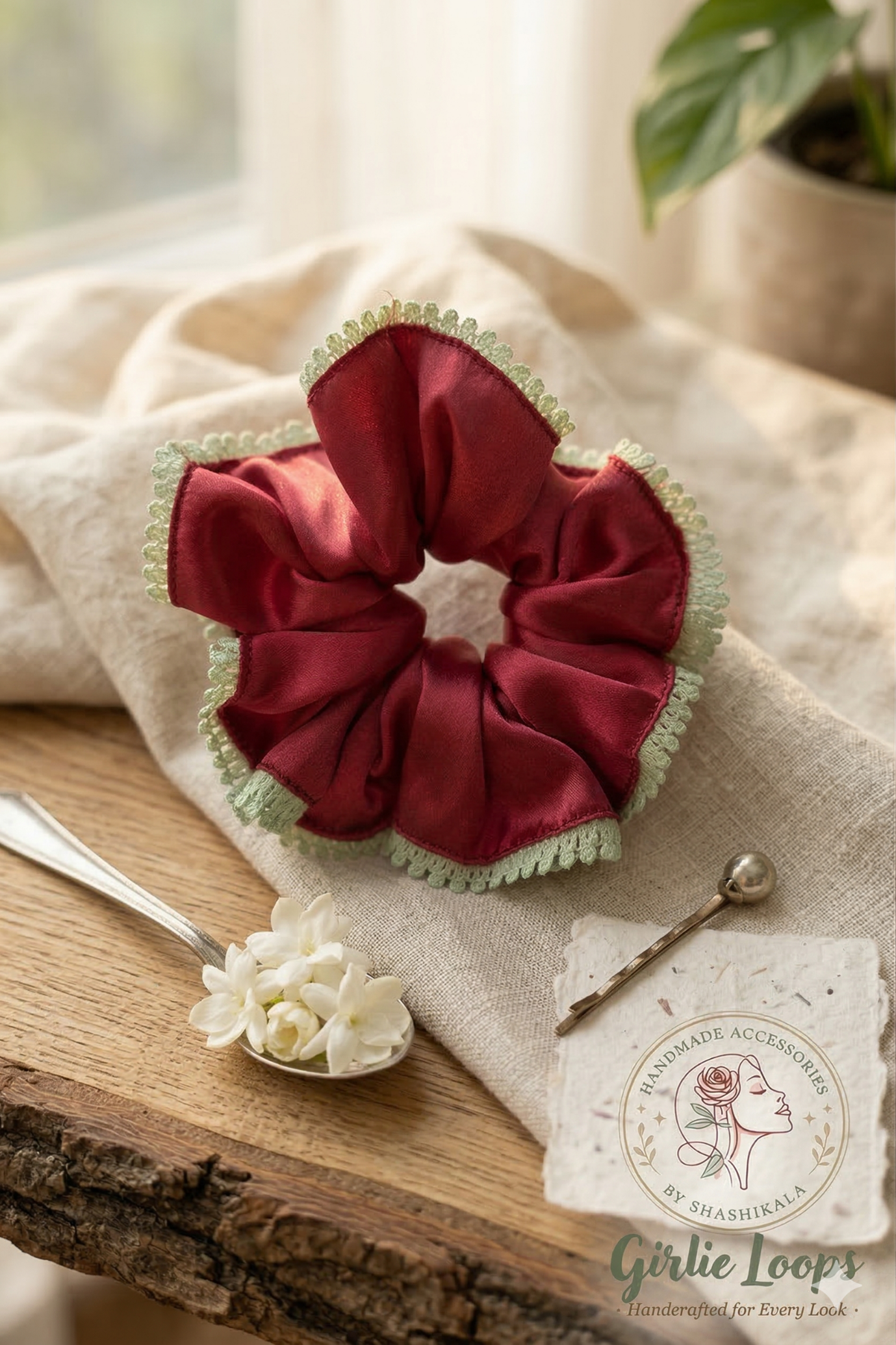 Vintage Red Lace-Trimmed Loop