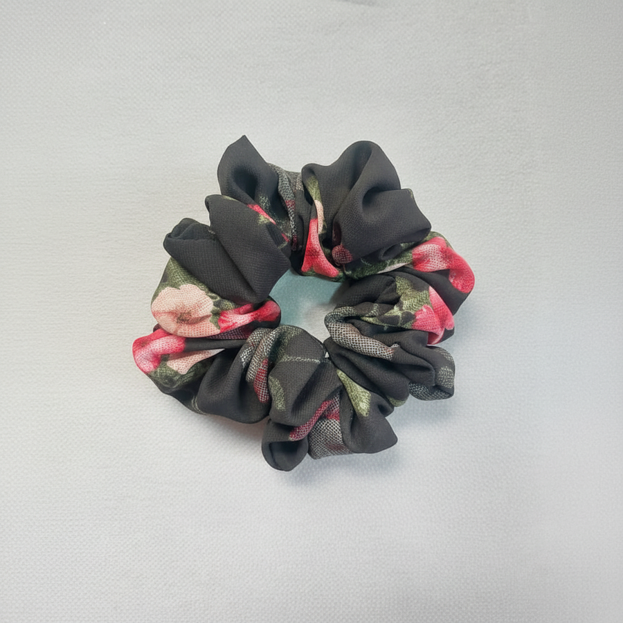 Black floral scrunchie