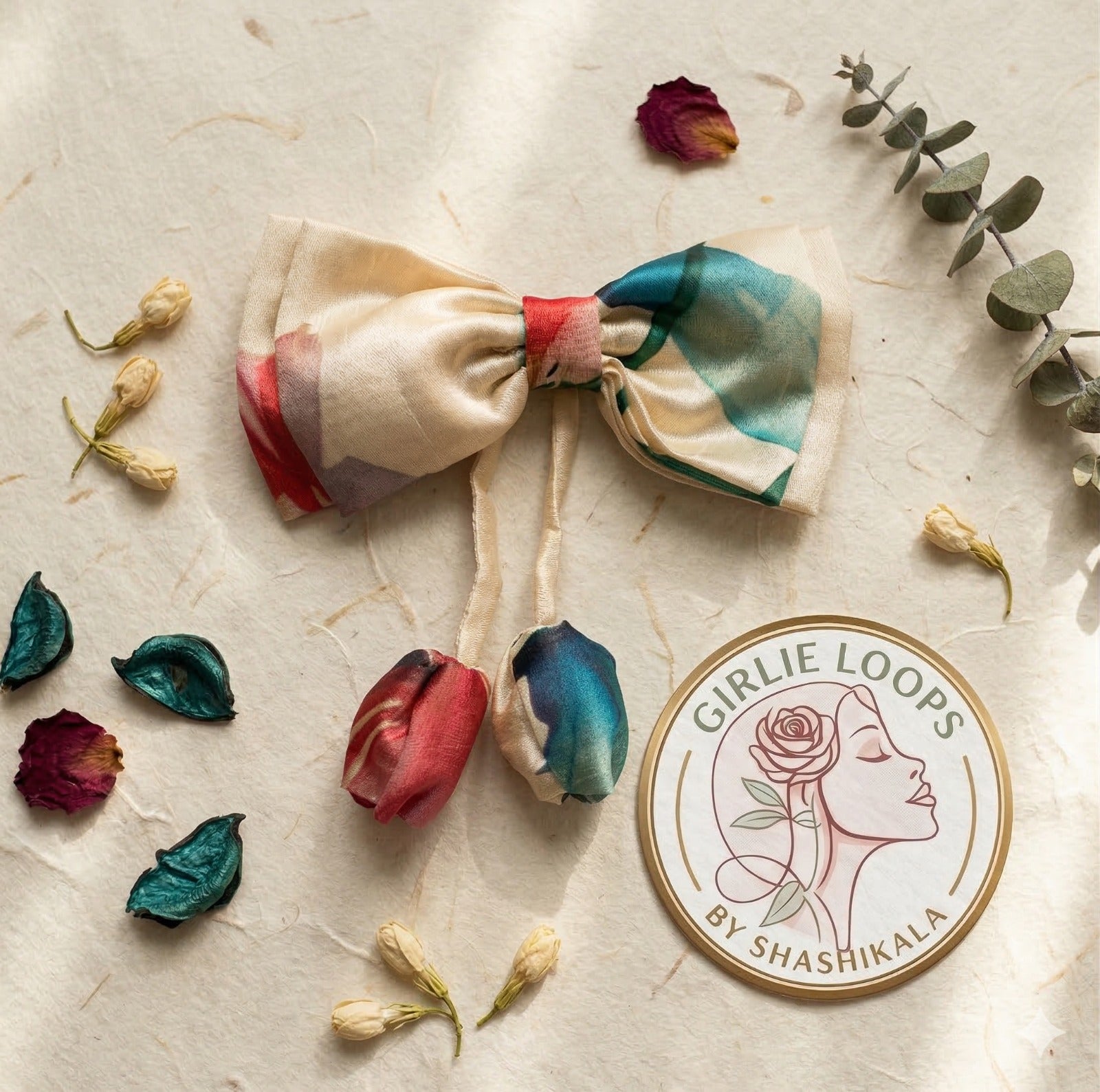 Watercolor Floral Tulip Bow Clip